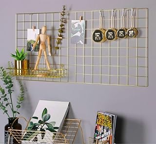GRIDYMEN Multifunction Electroplated Bling Metal Mesh Grid Panel, Wall Photo Artwork Display and Organizer for College Dorm Living Room, Pack of 1 Pcs, Size: 17.7