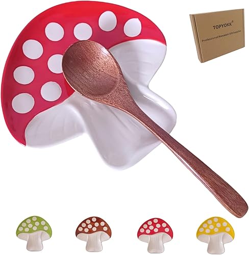 Miniatura 11 de Lindo Soporte de Cuchara de Cerámica y Portacucharas para Encimera, con Forma de Seta, Portacucharas de Café y Cocina para Encimera, Portacucharas