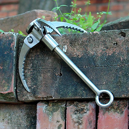 Cyfie 3-Claw Sawtooth Grappling Hook, with 10m/33ft 8mm Auxiliary Rope Stainless Steel Claw Carabiner for Outdoor Activity EDC Tool In Your Bug Out Bag