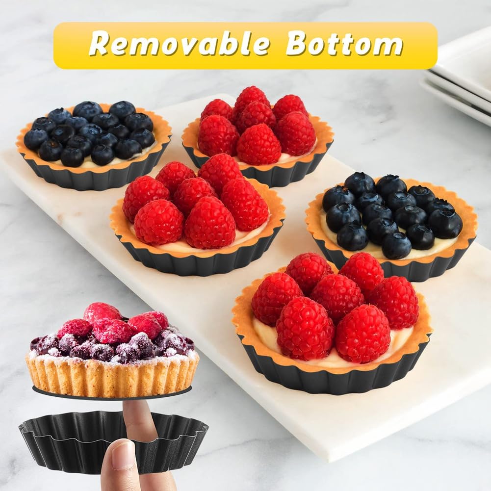 32 Piezas Mini Moldes para Tarta de 3 Pulgadas Molde para Tarta de Huevo con Fondo ExtraíBle Molde Redondo para Quiche Mini Moldes para Tartas Molde para Hornear