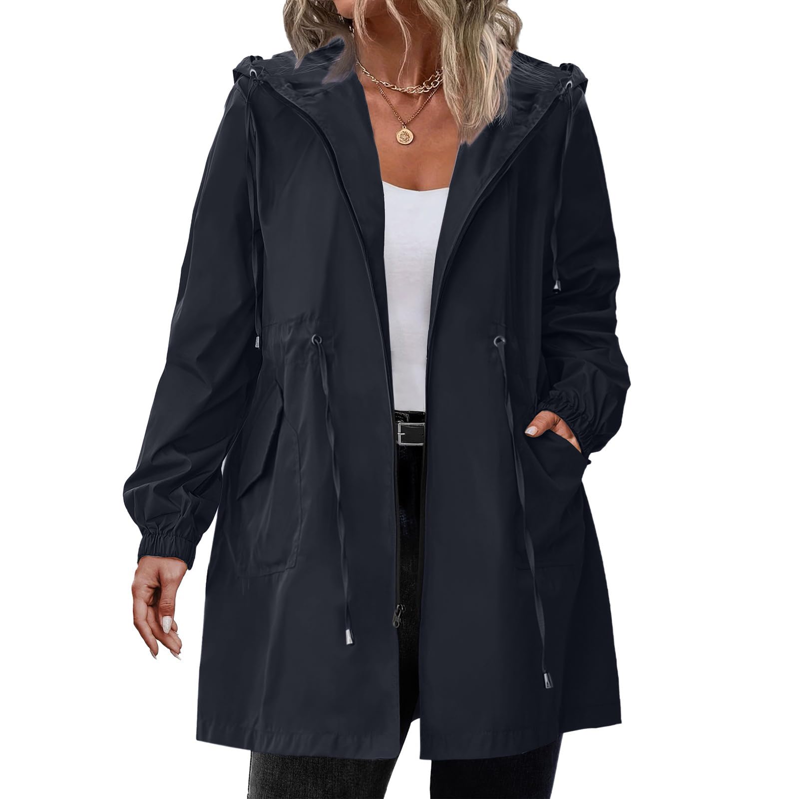 FUPODD Regenjacke Damen Wasserdicht Übergröße Regenmantel Lang Atmungsaktiv
