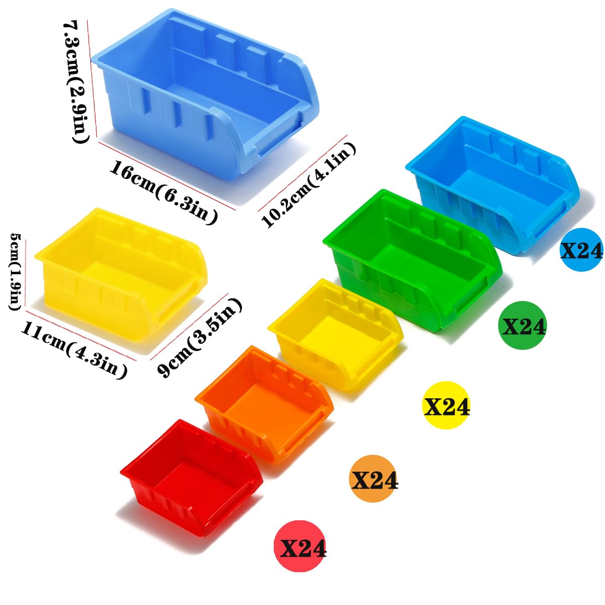 Lot de 4 bacs de rangement muraux de 5 couleurs, bacs de rangement pour outils, étagère de rangement pour 30 bacs