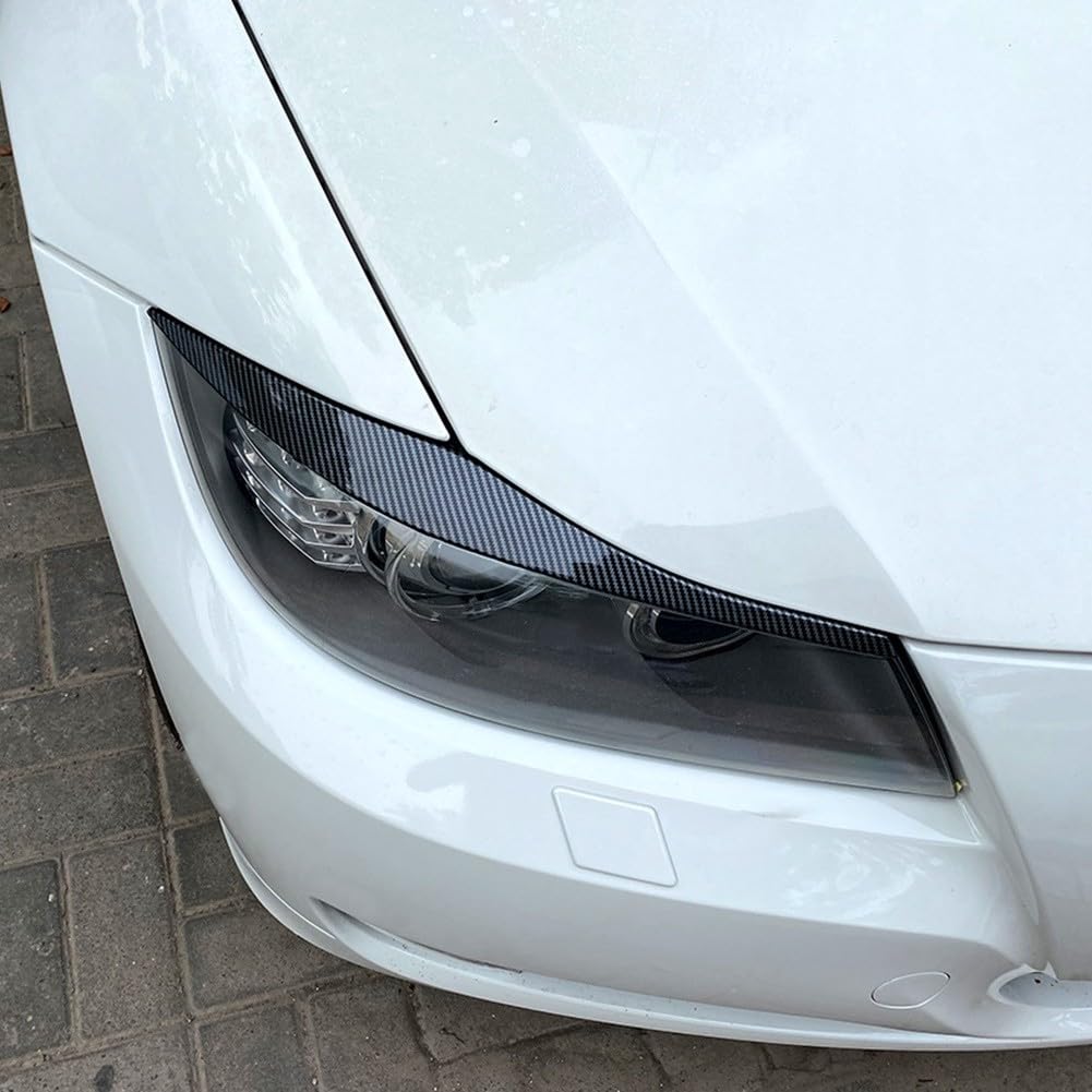 Cejas para faros delanteros de coche, 2 piezas para BMW Serie 3 E90 E91 2005 2011, material plástico, sin taladrar ni cortar (fibra de carbono)