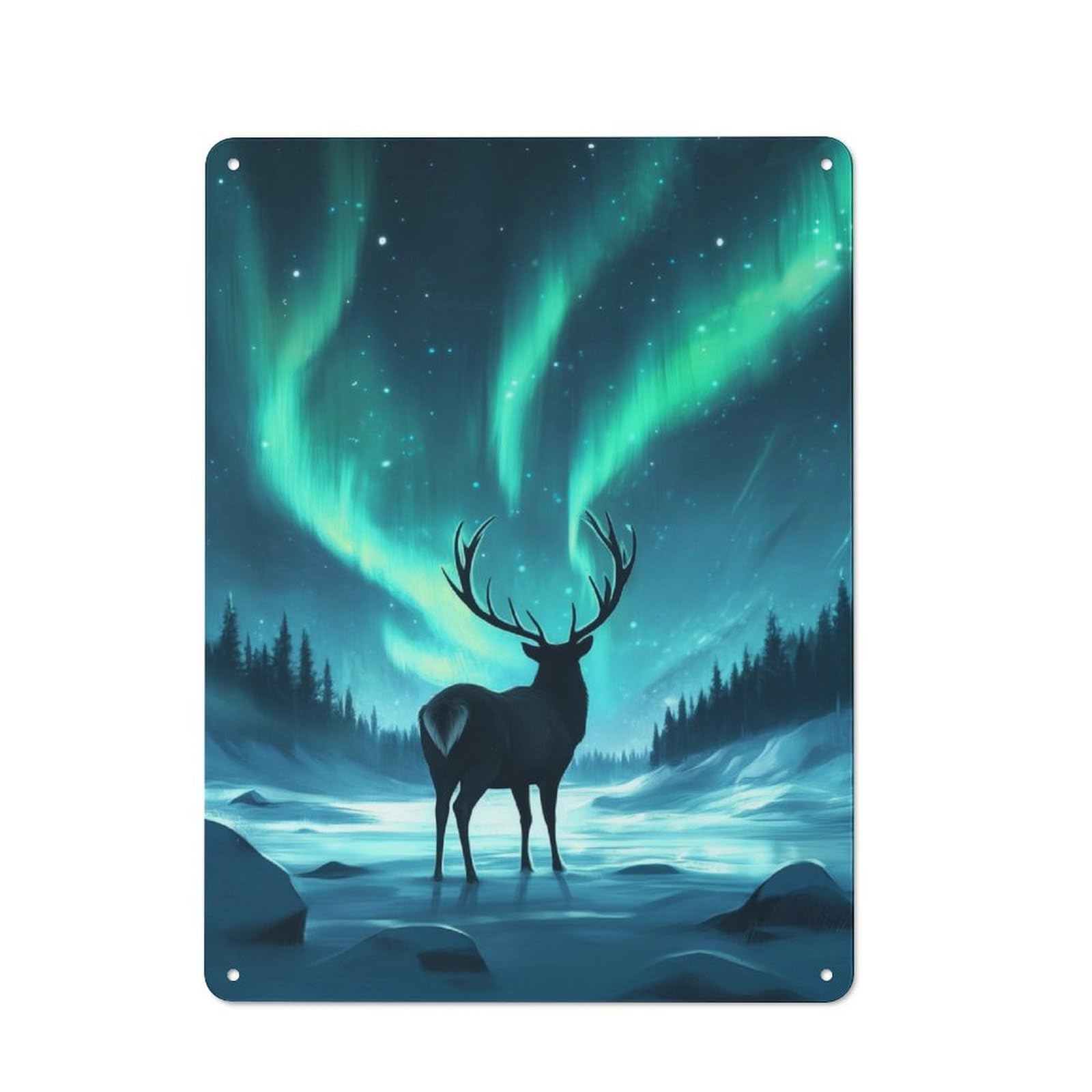 Junmoney Majestic Deer Aurora Rustic Metal Sign 40X30cm For Lounge Or Reading Corner, For Reading Corner Decorators