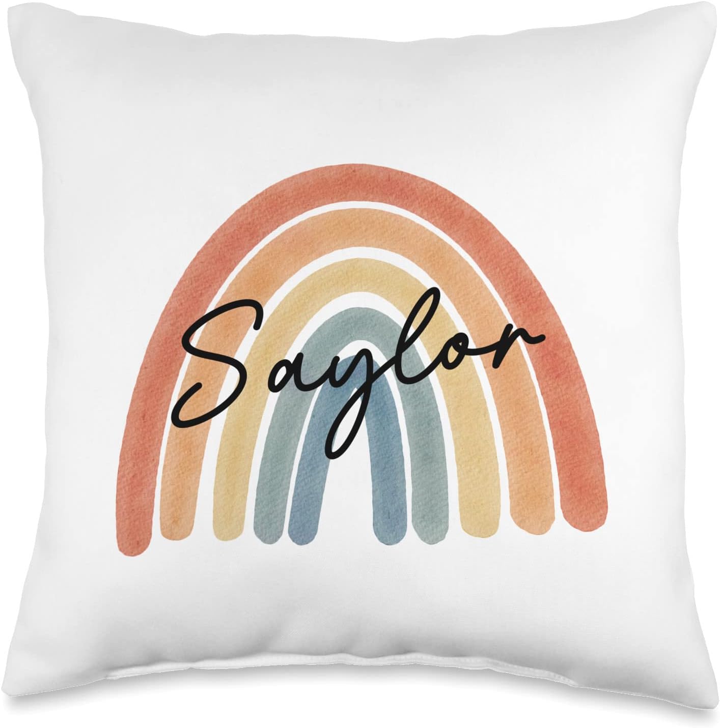 New Born Baby Saylor Personalized Gift Rainbow Nursery Throw Pillow