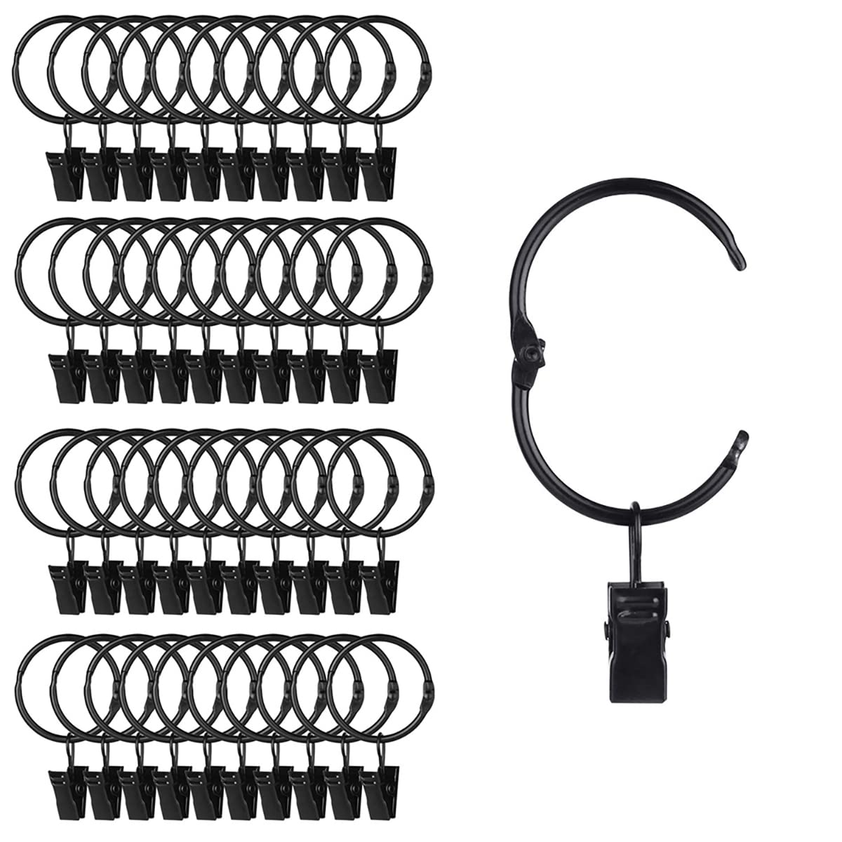 40 Stück öffenbare Gardinenringe mit Clips, Gardinenstangen Kleiderbügel Ringe für Fenster Badezimmer Vorhänge Clips 1,8x0,9cm