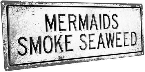 Flowershave357 Retro Mermaids Smoke Seaweed Metal Sign Wall Decor for Beach House