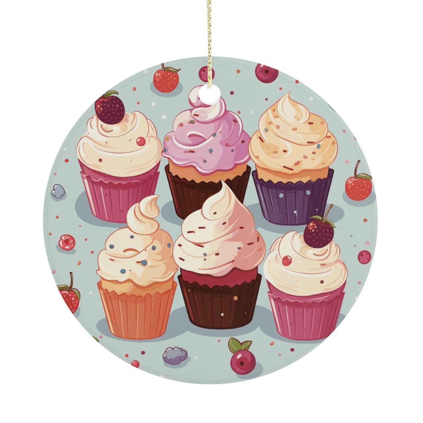 Delicious Cupcakes Christmas Ornament,Round Ceramic Ornaments Personalized Christmas Tree Ornament for Holiday Porcelain Keepsake Gifts Ideas Home Decor