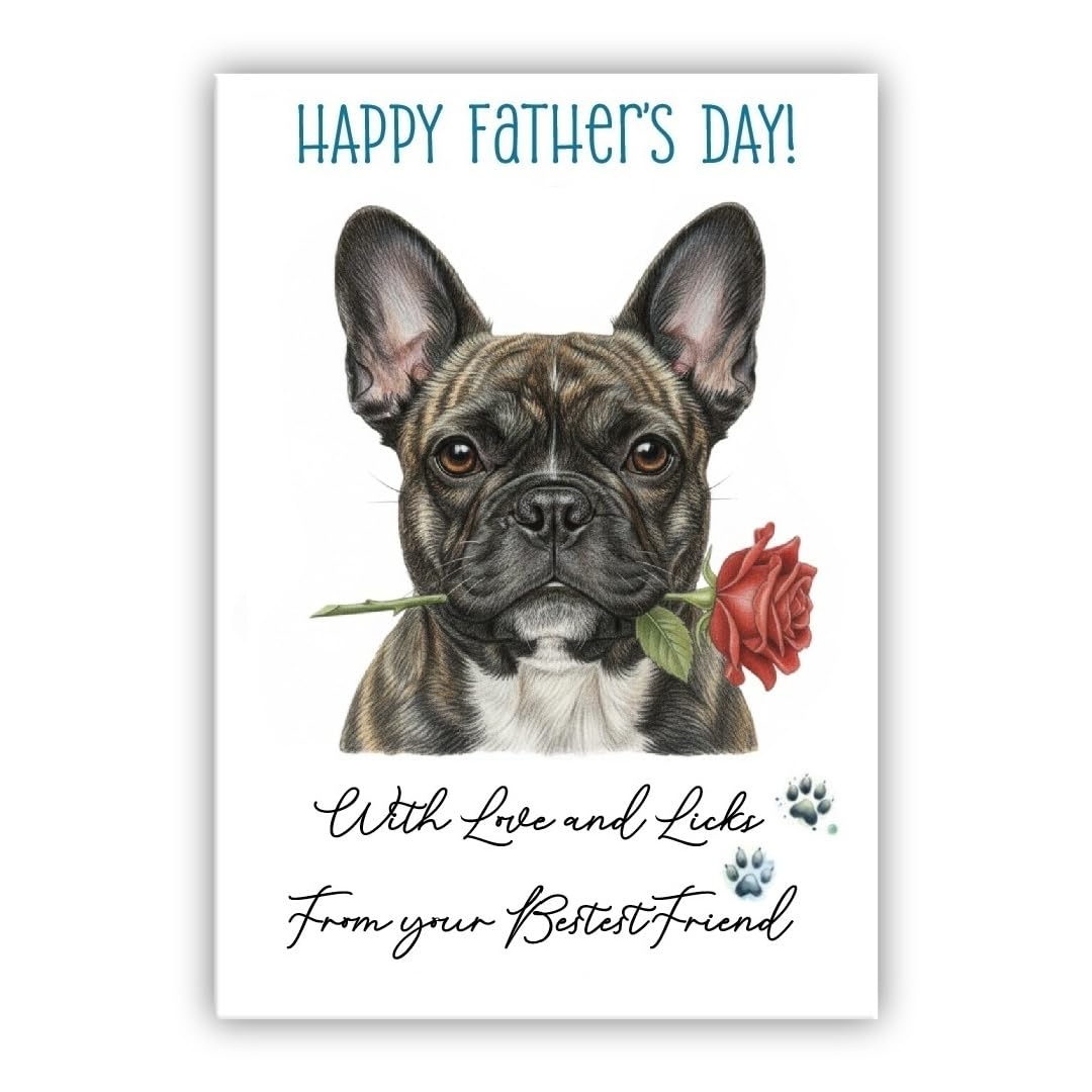 Father’s Day Card From the Dog – Cute Fathers Day Pet Card – “With Love and Licks” – Multiple Breeds Available (• French Bulldog brindle– Frenchie)