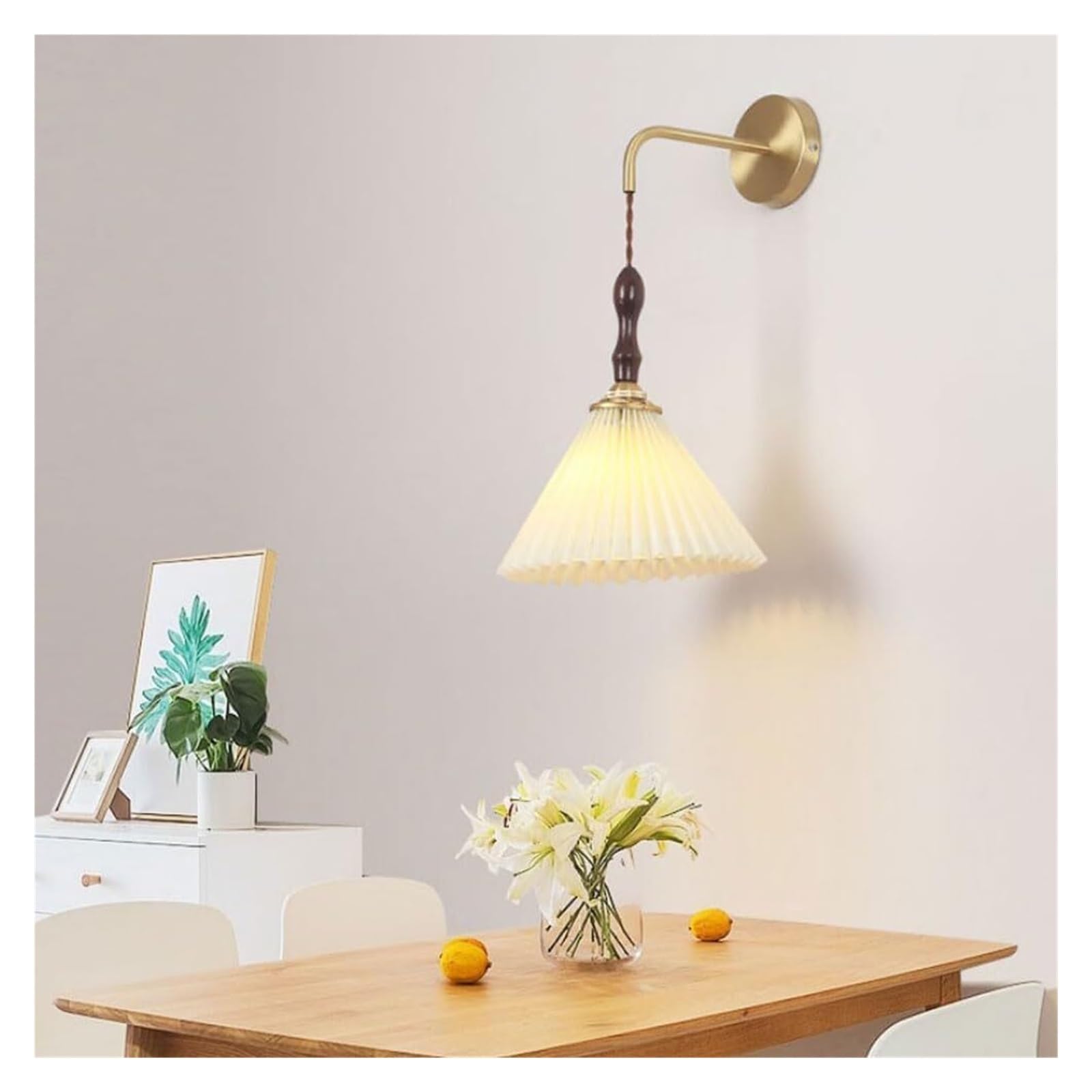 UDPOIUYT Wall Lights Indoor, Nordic Wall Sconce Pleated Fabric Shade Brass Walnut Hardwired Multicolor Multiple Sizes