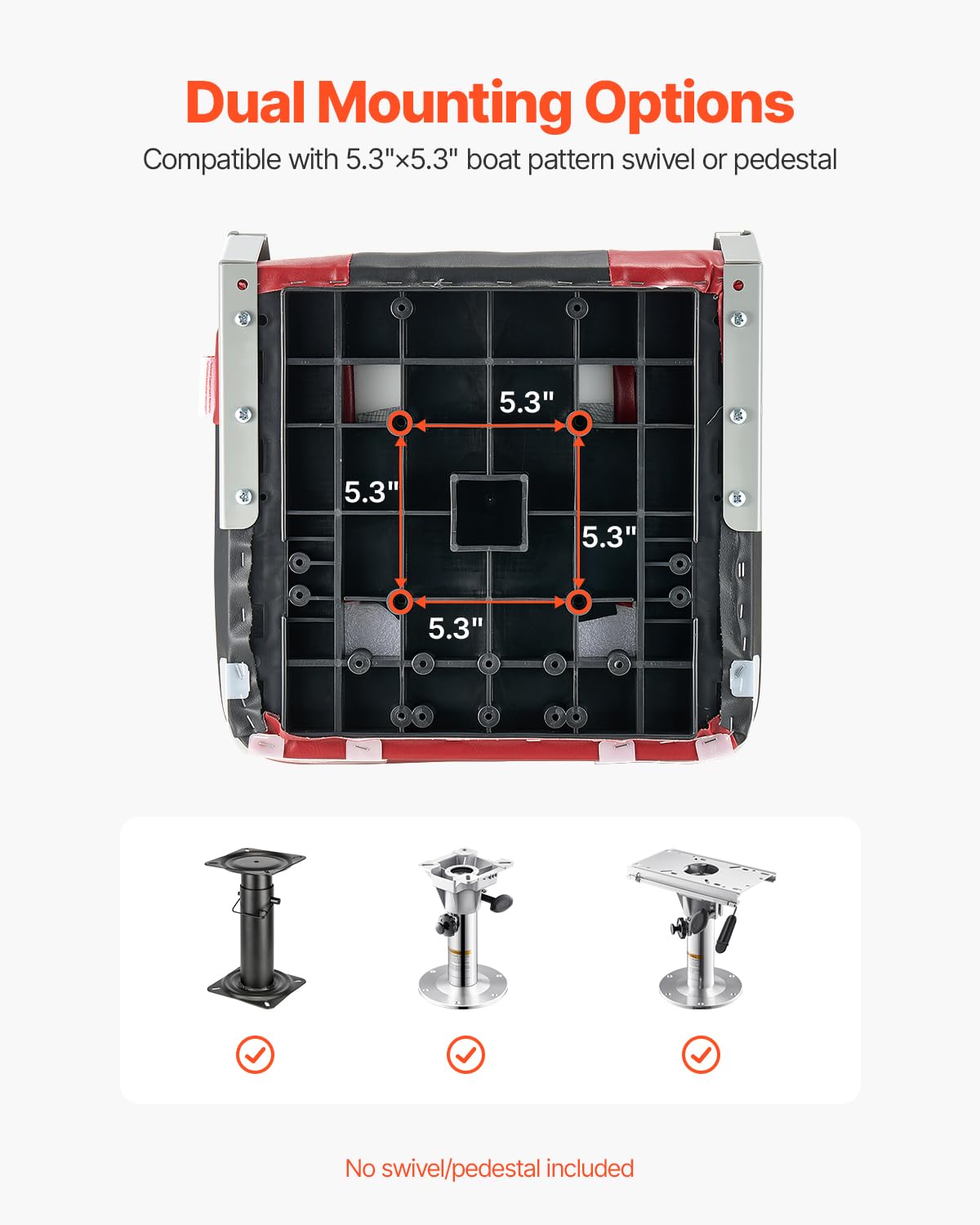 VEVOR Sedile per Barca Yacht Schienale Alto, Sedile Pieghevole per Barca Cuscino in Spugna Ispessita Pelle in PVC Impermeabile, Cerniere in Lega di Alluminio, Sedile per Navi, Nero Rosso 2 Pz