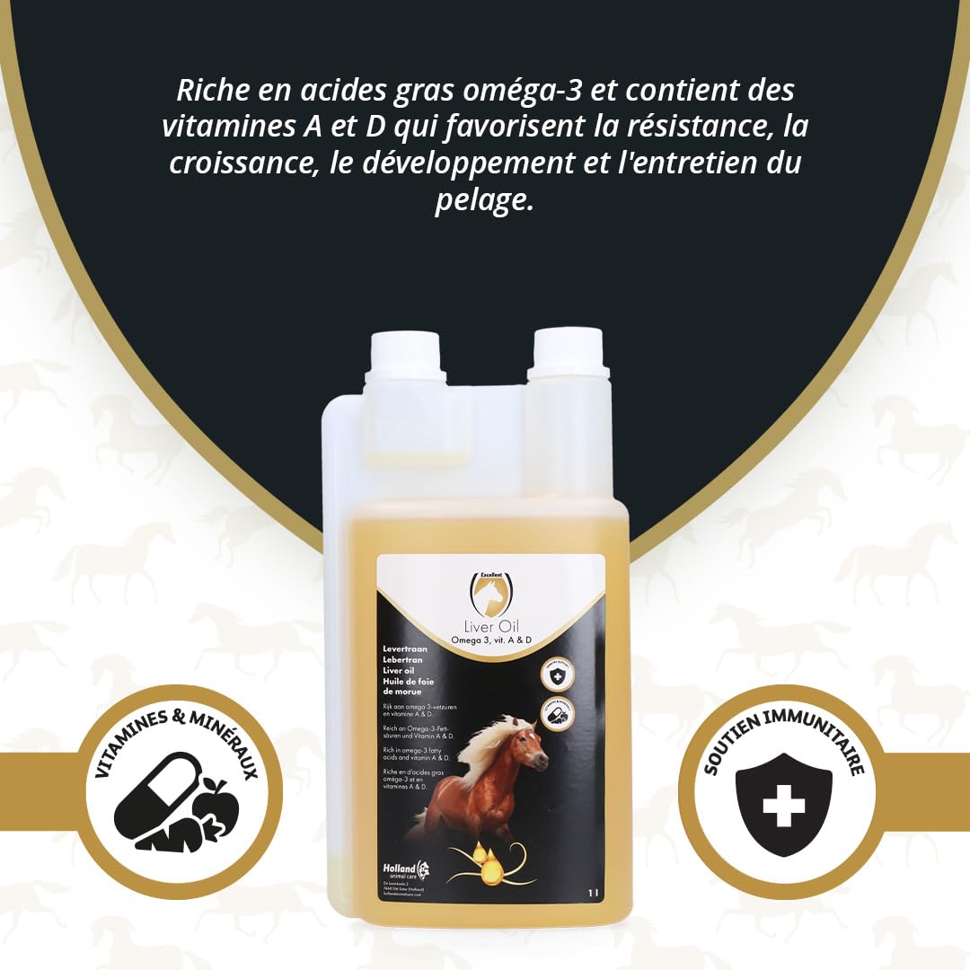Excellent Liver Oil 1 Liter pour Chevaux Soutenir la Résistance Croissance Développement Entretien du Pelage