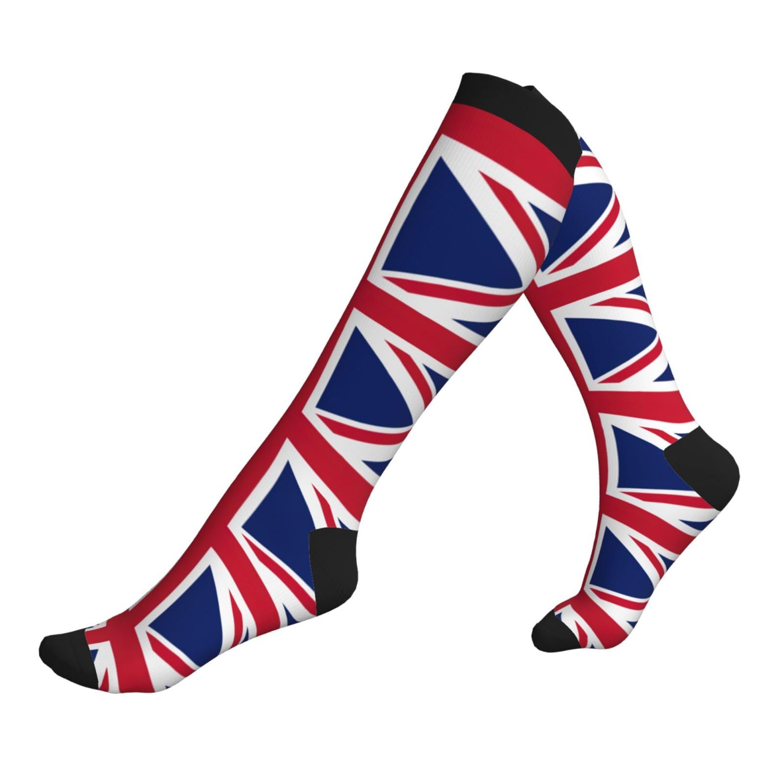 Duwaa Unisex 3 Black British Flag Print Compression Socks For Men Women, 15-20 Mmhg Support Circulation Socks, For Running Sports