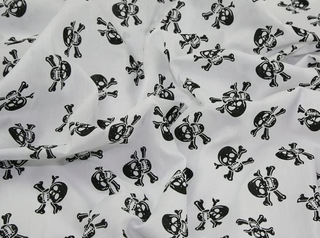 Fat Quarter Black Skull & Crossbone on White Polycotton Quilting Fabric by ODDIES