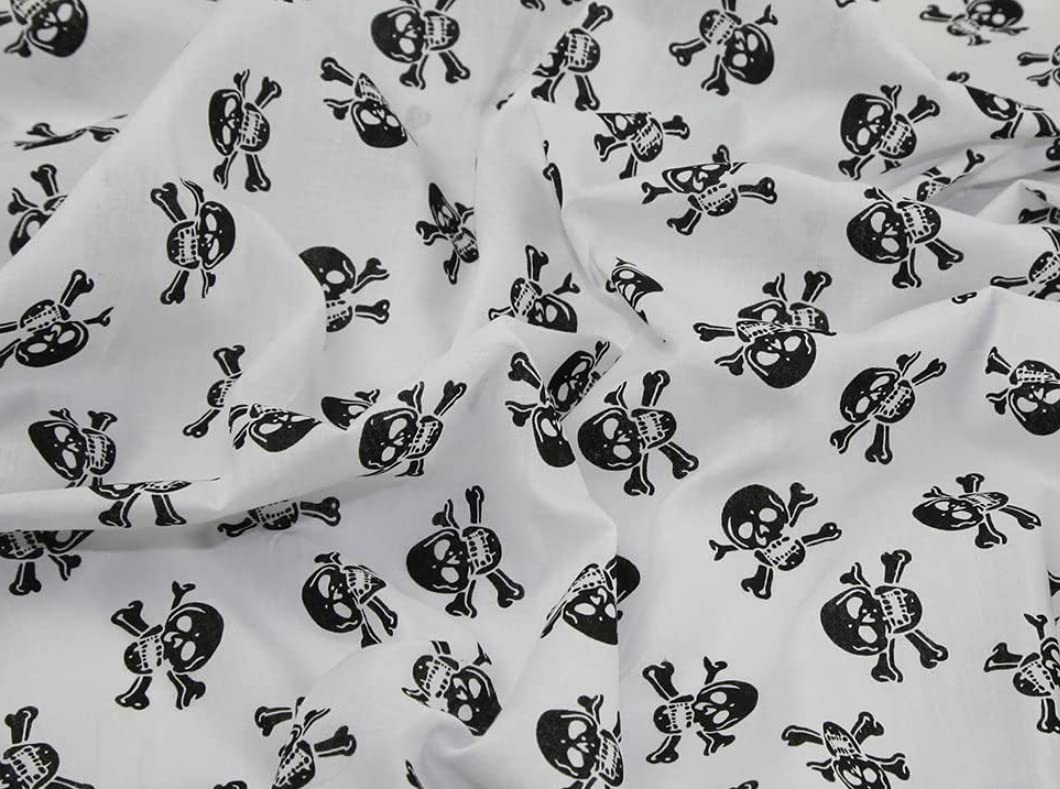 Fat Quarter Black Skull & Crossbone on White Polycotton Quilting Fabric by ODDIES