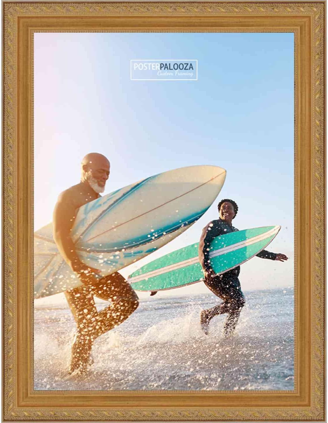 Poster Palooza 24x36 Traditional Antique Gold Complete Wood Picture Frame with UV Acrylic Plexiglass, Foam Board Backing & Hardware Included