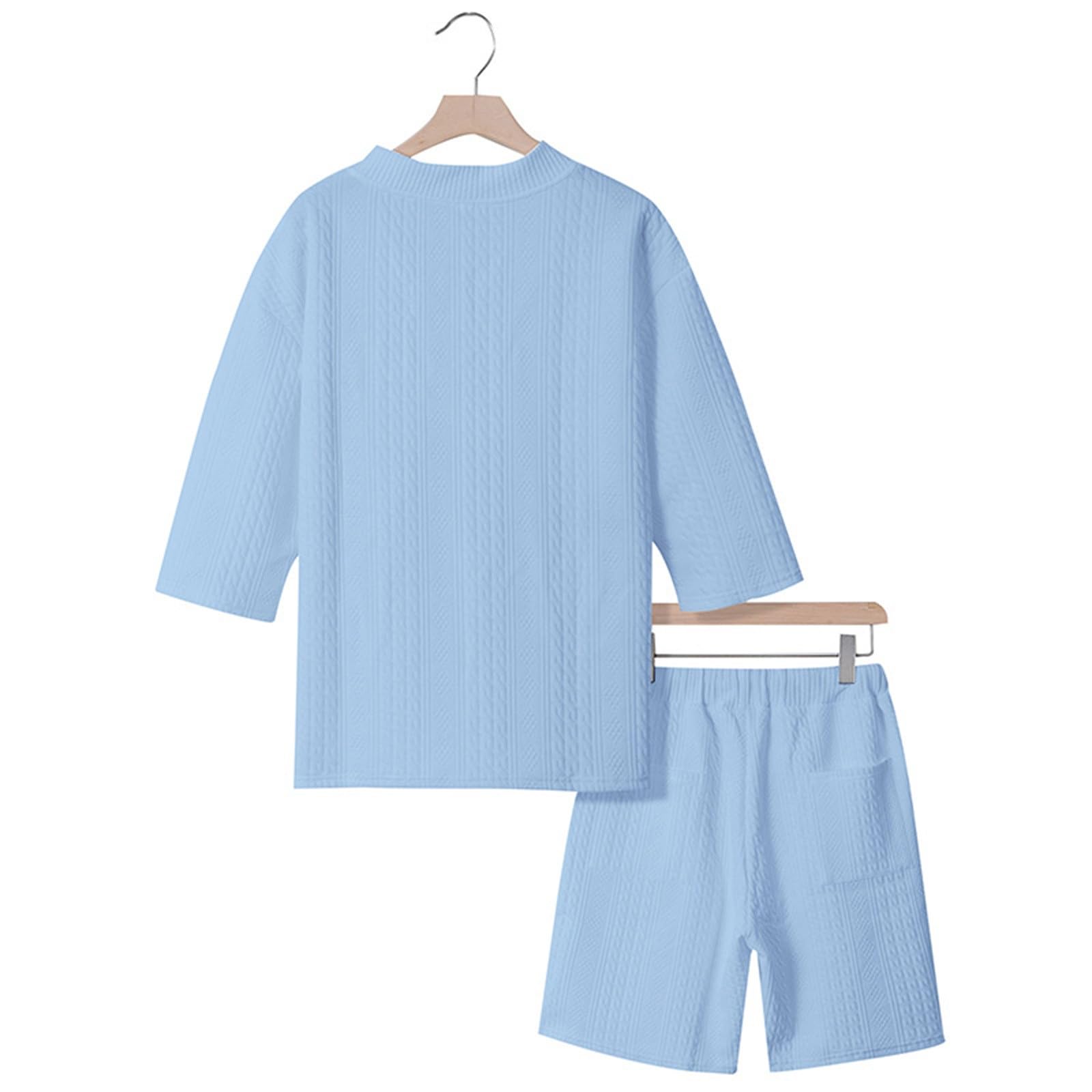 Generisch Chándal para hombre, jacquard, chándal de dos piezas, traje de verano, cuello de pico, camiseta y pantalones cortos, holgado, informal, para vacaciones en el resort