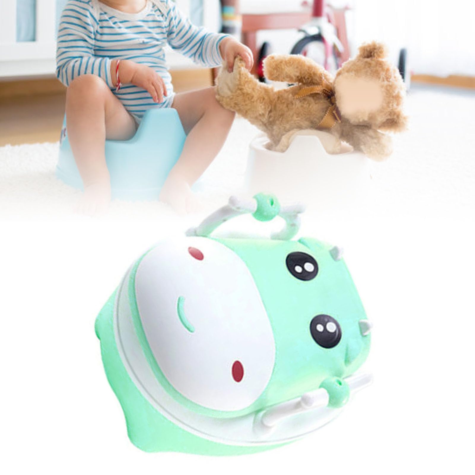 Inodoro de Entrenamiento para Ir Al Baño con Cepillo, Antideslizante, Desmontable, de Género Neutro, para bebé, Orinal para Niño y Niña (GREEN)