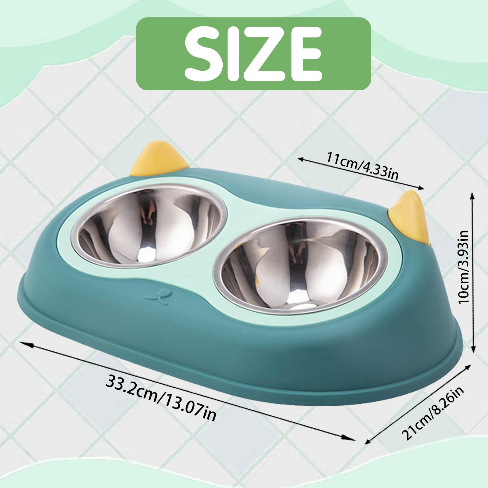 YOUYIKE Ciotola per Gatti in Acciaio Inossidabile, 2 in 1 Doppio Ciotola per Animali Antiscivolo Rimovibile, 15°Inclinate Ciotole per Cani Gatti, per a Cani di Piccola Taglia, Gatti (Verde)