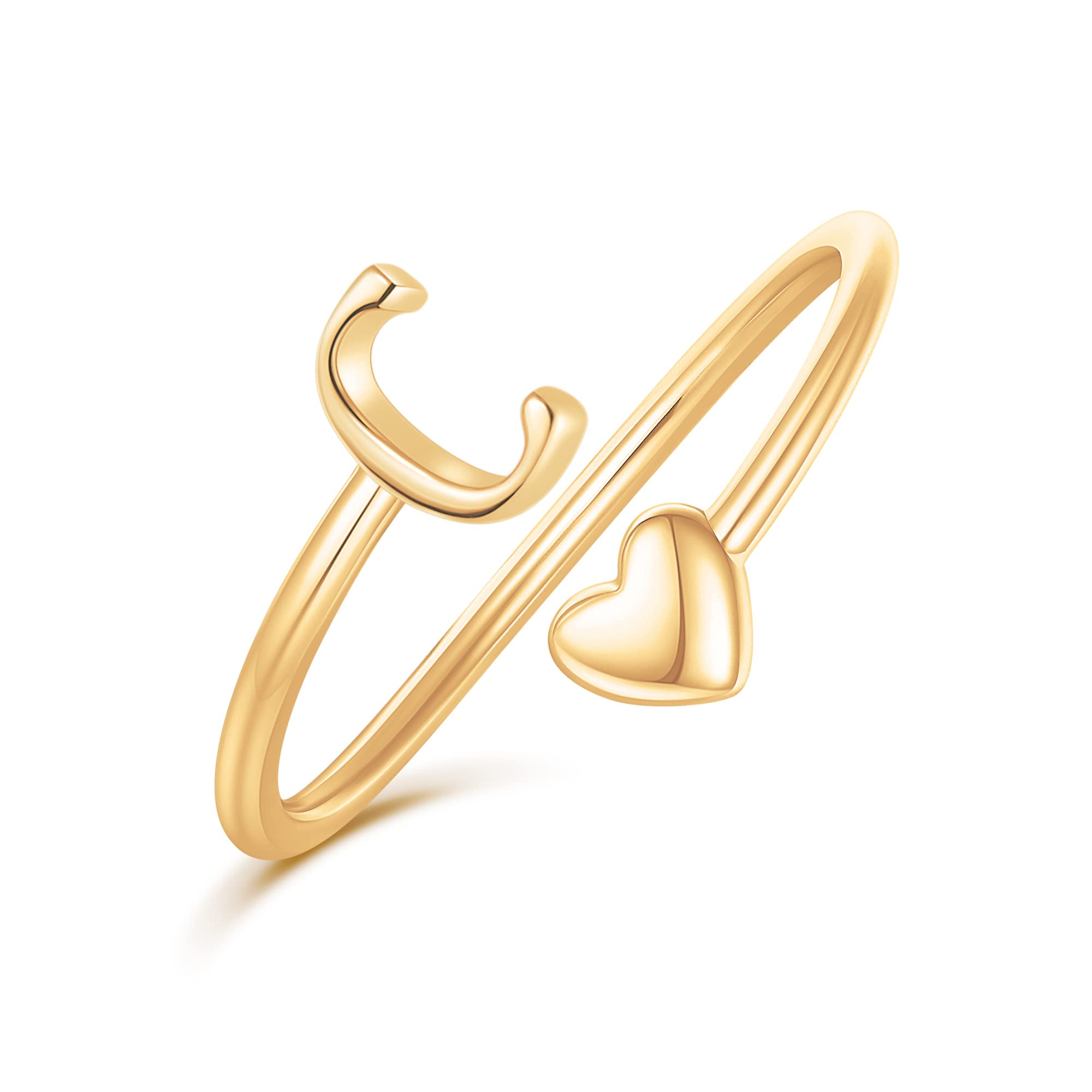 AiletopInitial Heart Rings for Women Girls - 14K Yellow/White/Rose Gold Plated Adjustable Rings for Women Non Tarnish Teen Girls Gifts Trendy Stuff Jewelry Birthday Gifts