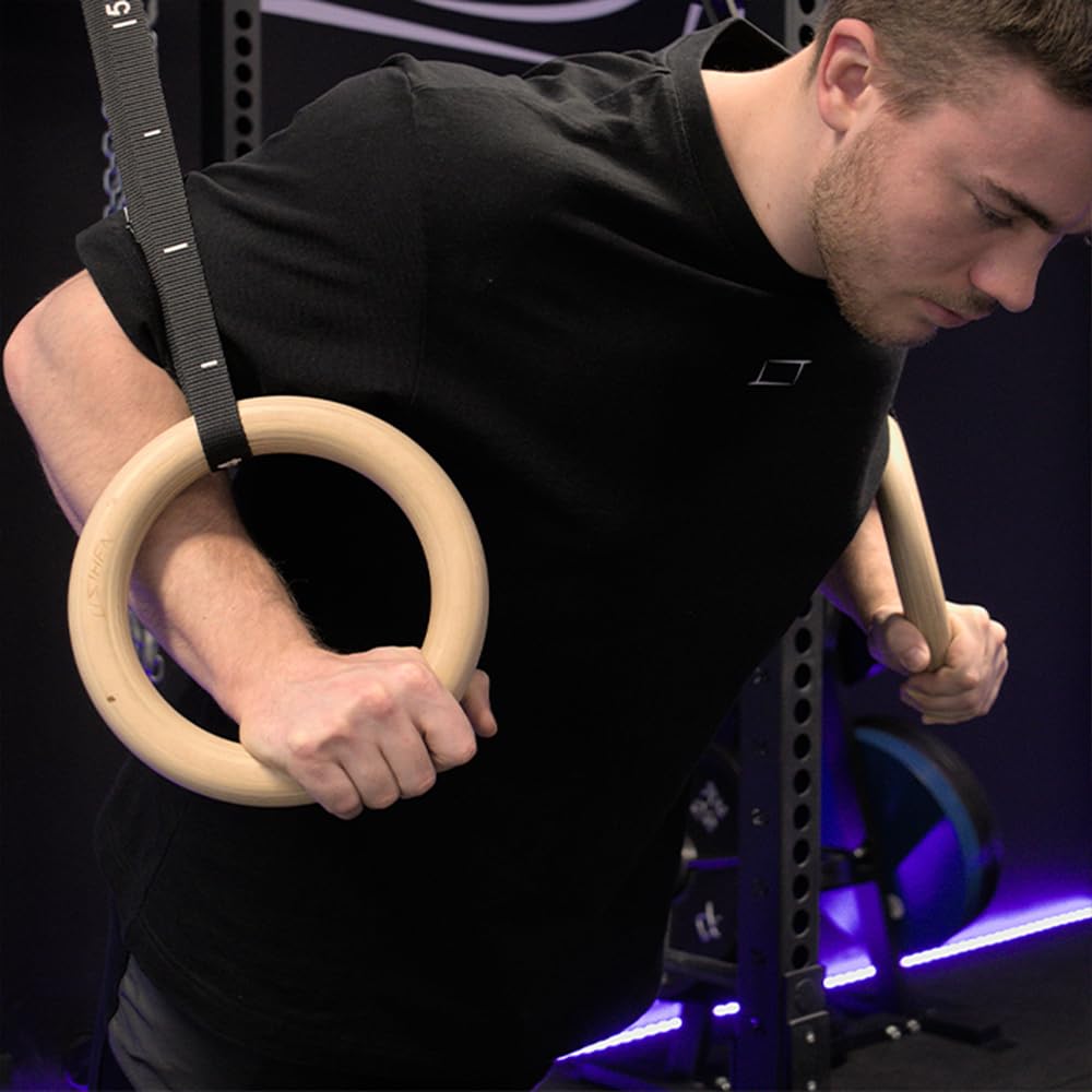 Anelli Ginnastica e Crossfit in Legno, Anelli Calisthenics per Suspension Training, Anelli Palestra e Casa, Trazioni Dips Pull up, Allenamento a Corpo Libero, Crossfit, Fitness, Aerobica