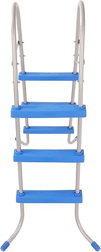 Miniatura 6 de Escalera de acero para piscina de 36 pulgadas, resistente sobre el suelo, con 3 escalones extraíbles de plástico, antideslizante, color azul, para