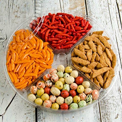 Global Spice Snack Tray 14.5 ounce 10 Inch tray (Churritos, Dragon Mix, Chili Rice Crackers, Hot & Spicy Sesame Sticks)