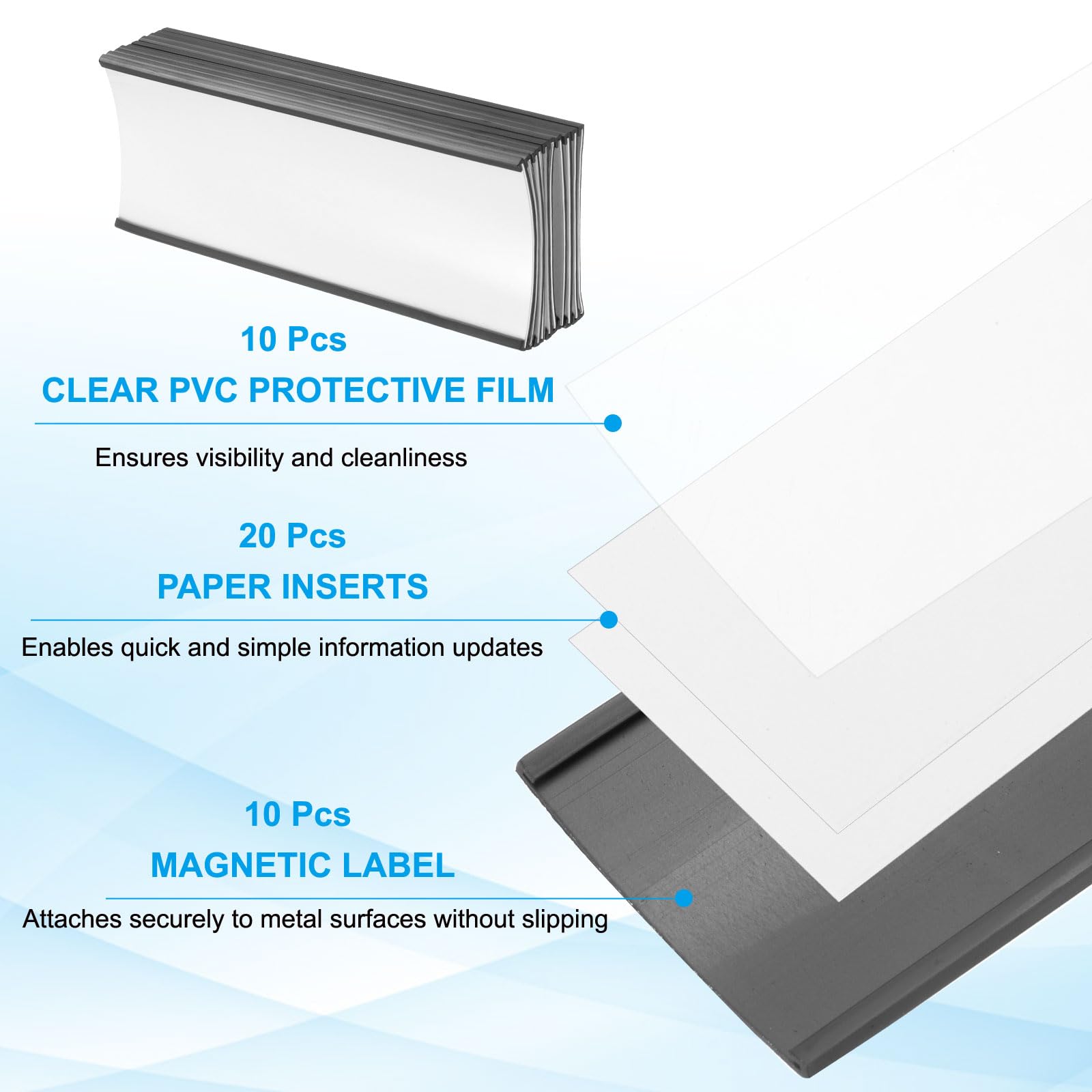 PATIKIL Magnetic Label Holder 6" x 2.3" with Paper Inserts - Image 3