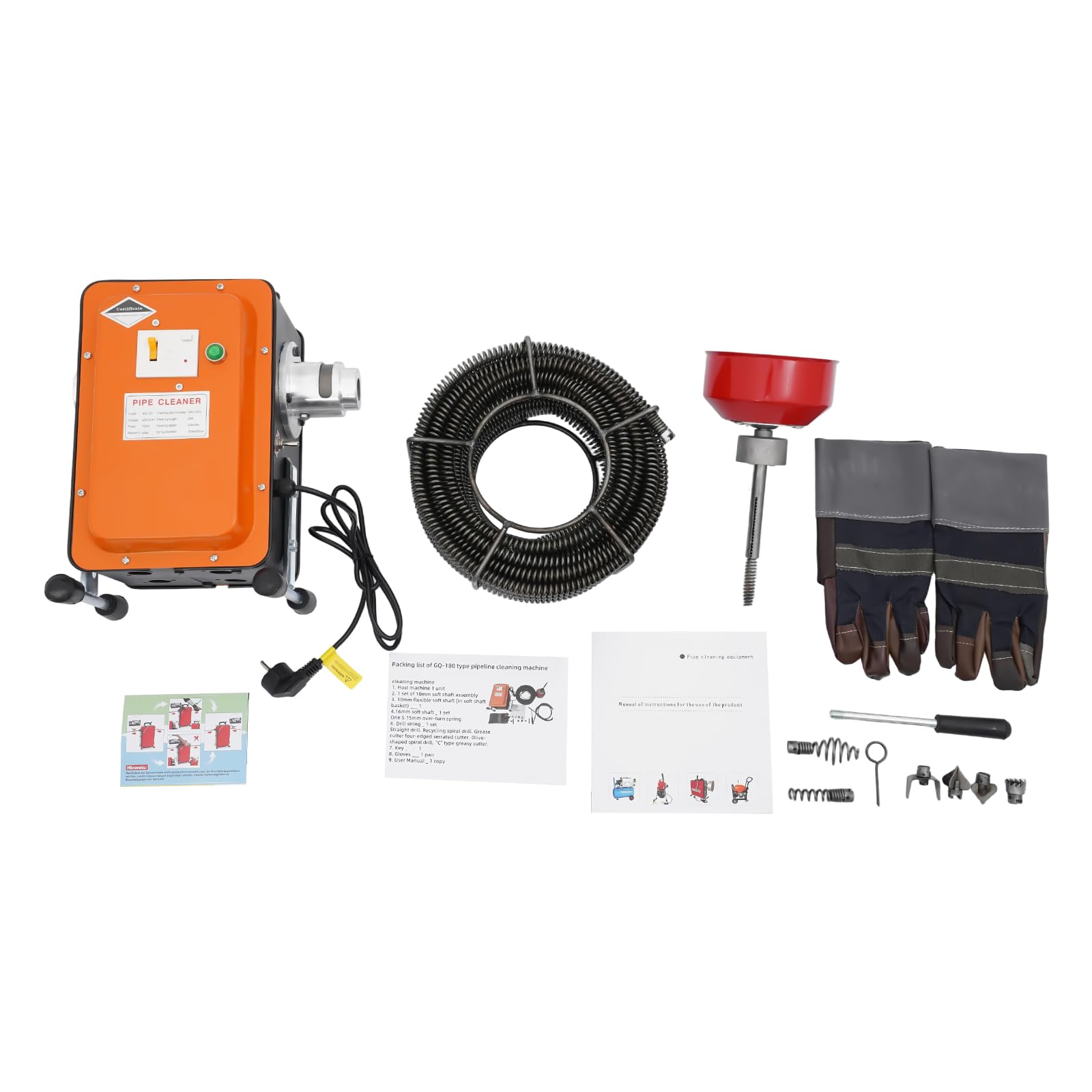 Máquina de limpieza de tuberías, 750 W, 400 rpm, desatascador con interruptor FI, motor de cobre puro para tuberías de 20 – 150 mm de diámetro