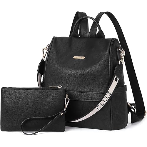 CLUCI Backpack Purse for Women Leather Fashion Large Designer Travel Work Shoulder Bags Ladies Daypack and Purse 2Pc Black