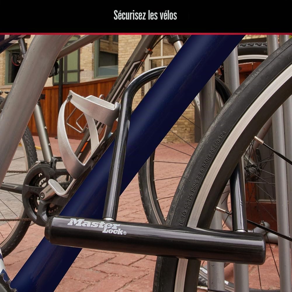 Master Lock U-Lock Antivol pour vélo avec clé - Antivol en U pour vélo - Pour équipement extérieur - Noir