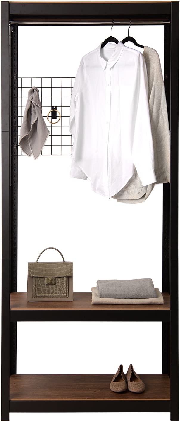 Best Home Fashion Kepsuul Clothing Rack + Shelf Customizable Modular Shelving and Storage + Mesh Board - Black