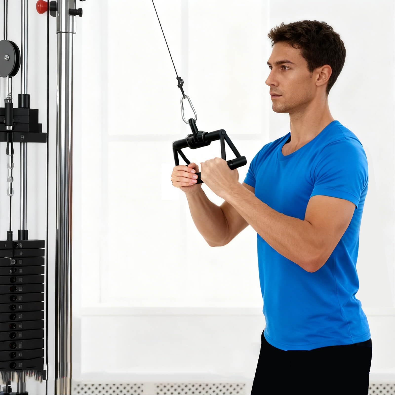 Agarres Poleas Gym, Kit de Cable Triceps con Mango en V y Cuerda Doble, Negro, 5 Piezas para Entrenamiento de Fuerza,Polea Gimnasio Casa