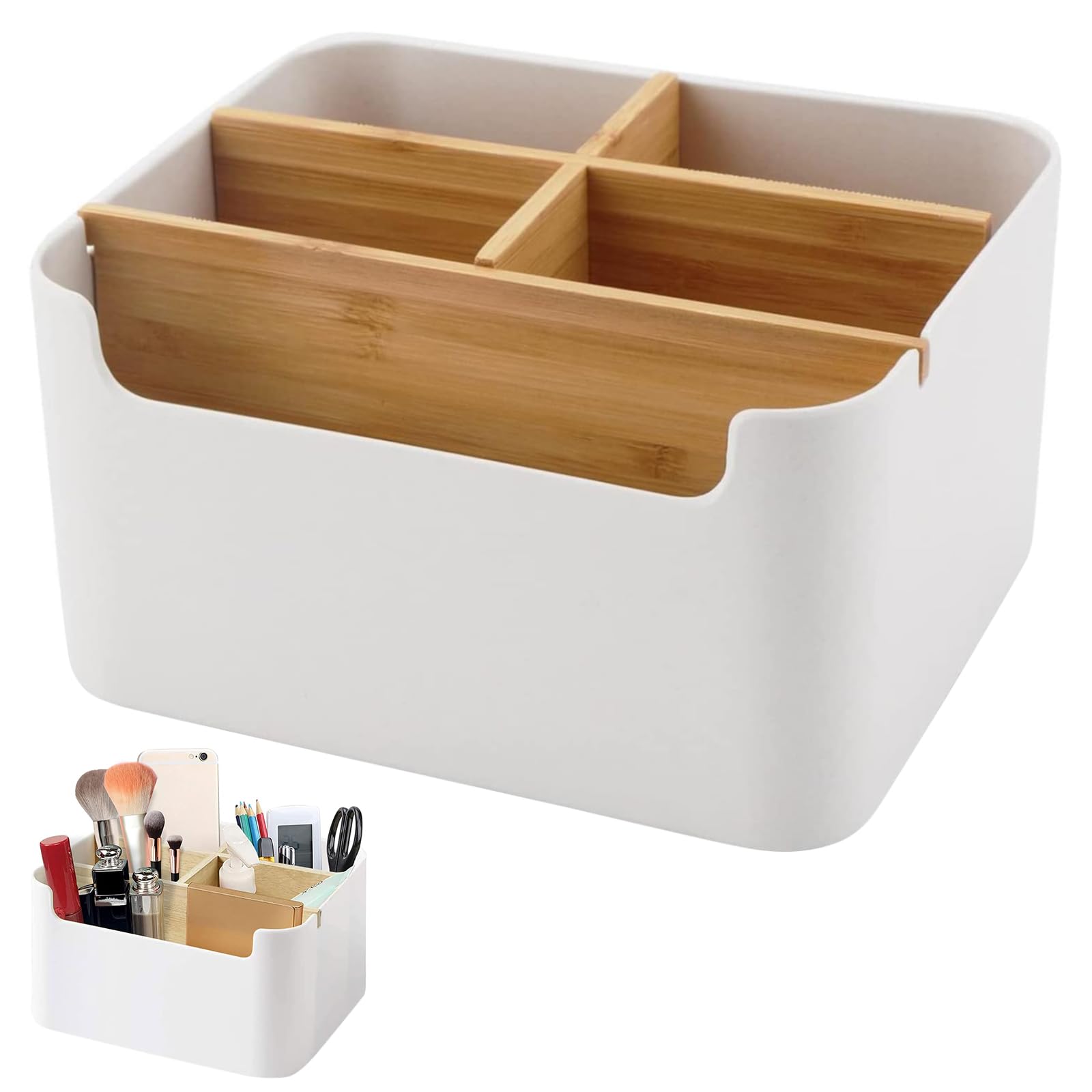 compartimentos de madera para escritorio, soporte de mando a distancia de escritorio de madera, organizador de escritorio de madera, caja de almacenamiento de estación de escritorio