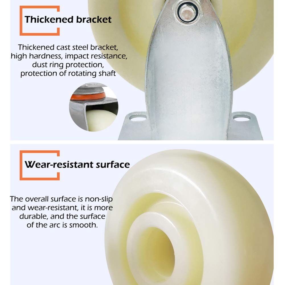 Rotelle Ruota carichi Pesanti Bianca con Freno/Nylon/Doppio Cuscinetto a Sfere in Acciaio/Quattro Pezzi, Tetto Girevole a 360 ° / Industria