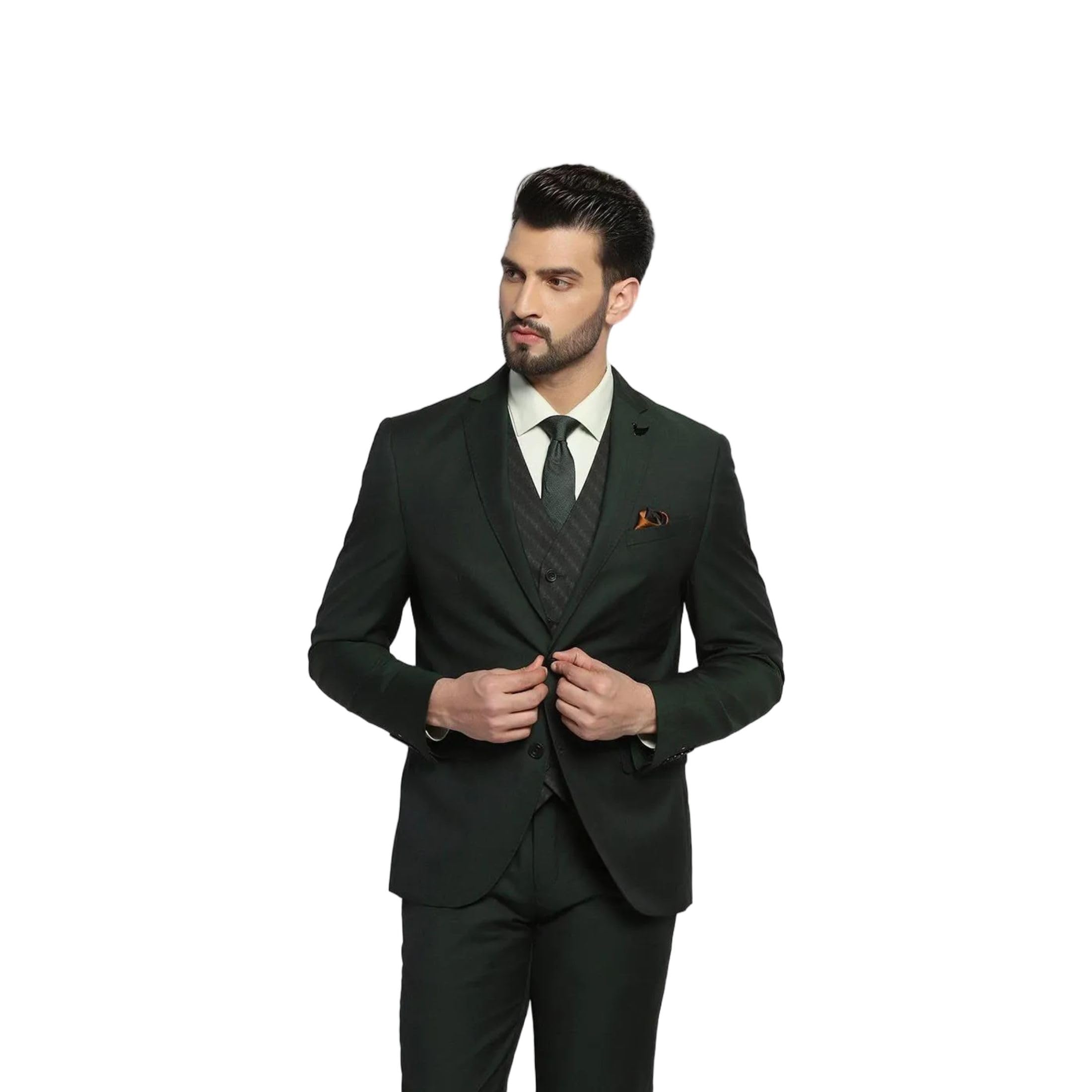 blackberrys Men Wool Solid Slim Fit Dark Green Suit-picture-15