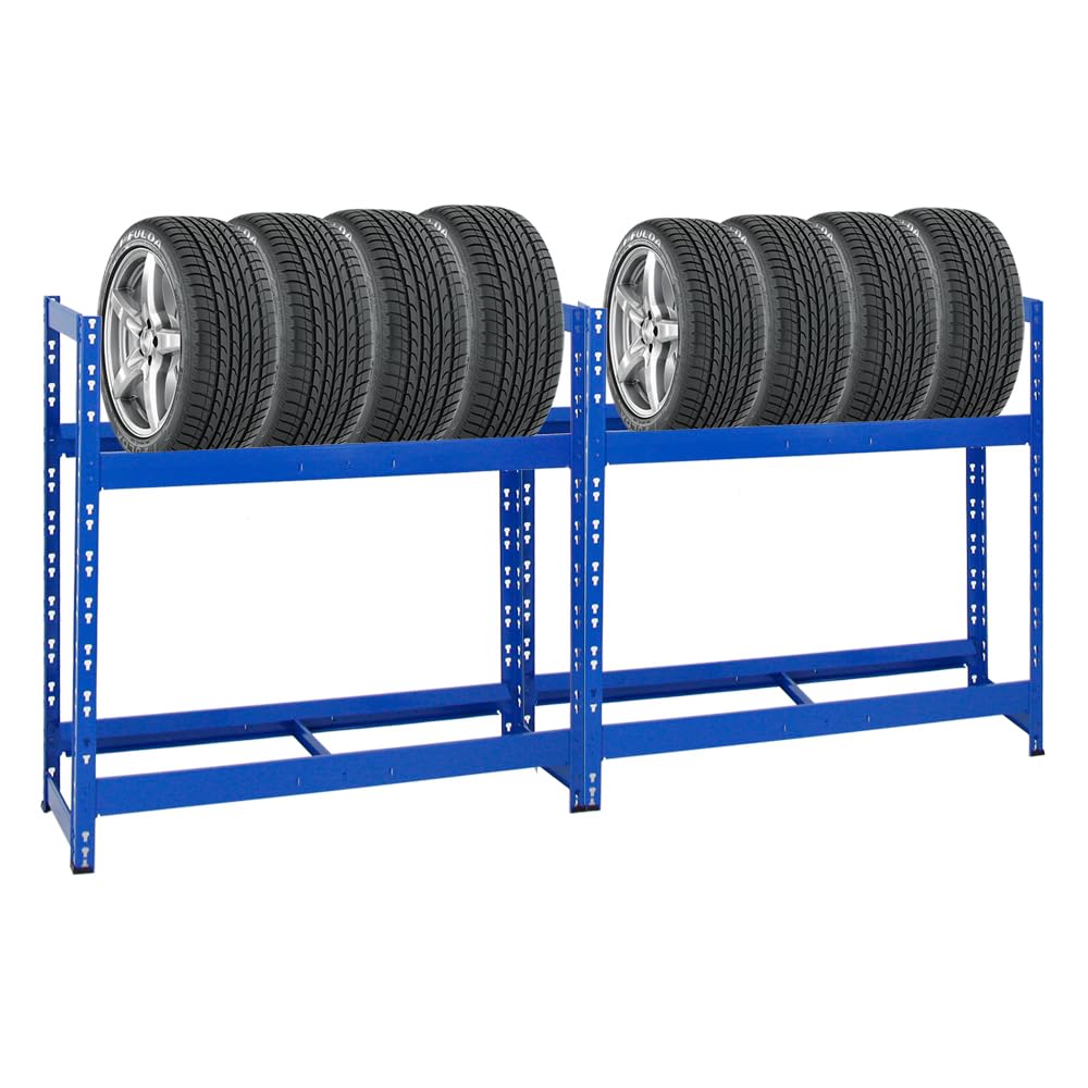 PROREGAL Mega Deal | 2X Reifenregal Tiger | HxBxT 100x110x35 cm | 150kg Fachlast | bis zu 16 Reifen | mit Ebenen | Blau