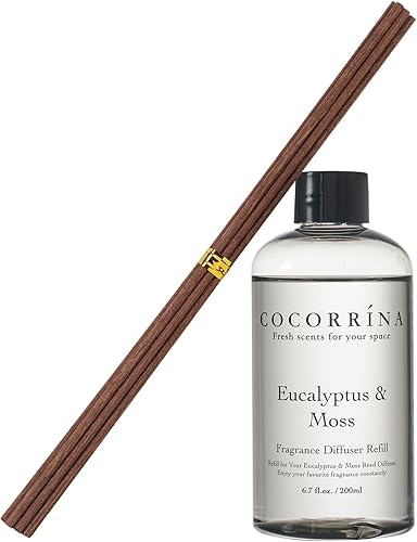 Miniatura 2 de Cocorrína Recambio  Aceite difusor de varillas perfumado de eucalipto y musgo de 6.7 onzas con 8 varillas de algodón para dormitorio, baño, difusor