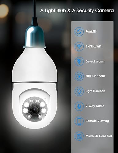 Miniatura 2 de Cámaras de seguridad inalámbricas para exteriores, bombilla panorámica/inclinable, 360° panorámica FHD 1080P Wi-Fi cámara de seguridad para