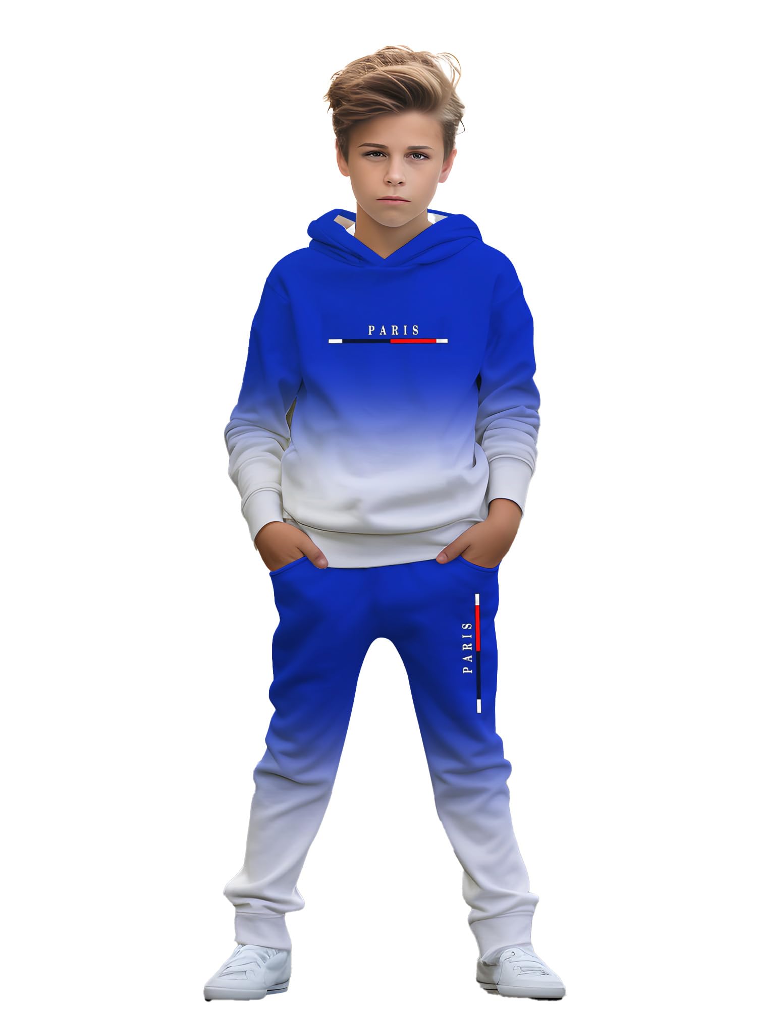 Boy, casual wear. Suitable for boys aged 5 to 14, comfortable spring and autumn hooded sweatshirt sets and long pants sets.