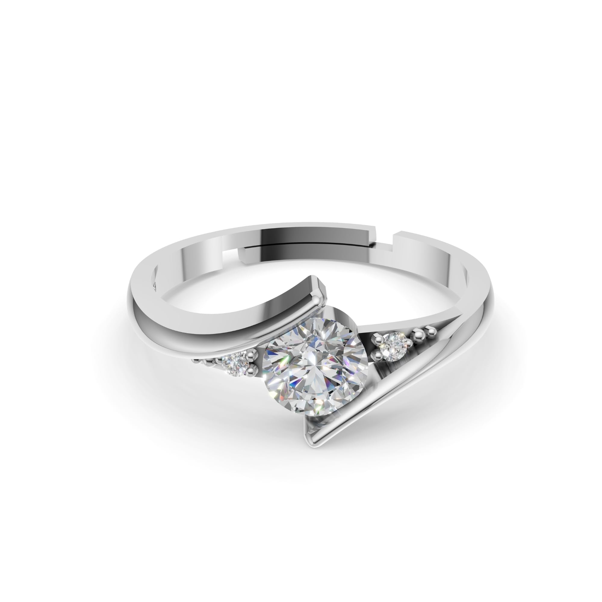 925 Sterling Silver Curved Accent Solitaire Ring for Women | Pure 92.5 Silver Cubic Zirconia Design | Minimal Cocktail & Anniversary Jewellery | Elegant Silver Ring-image-20