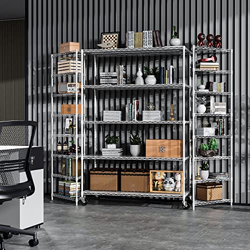 5 Tier 6000Lbs Capacity Nsf Metal Shelf Wire Shelving Unit, Heavy Duty Adjustable Storage Rack With Wheels & Shelf Liners For Commercial Grade Utility Steel Storage Rack, White - 82"H X 48"L X 24"D #TOP5