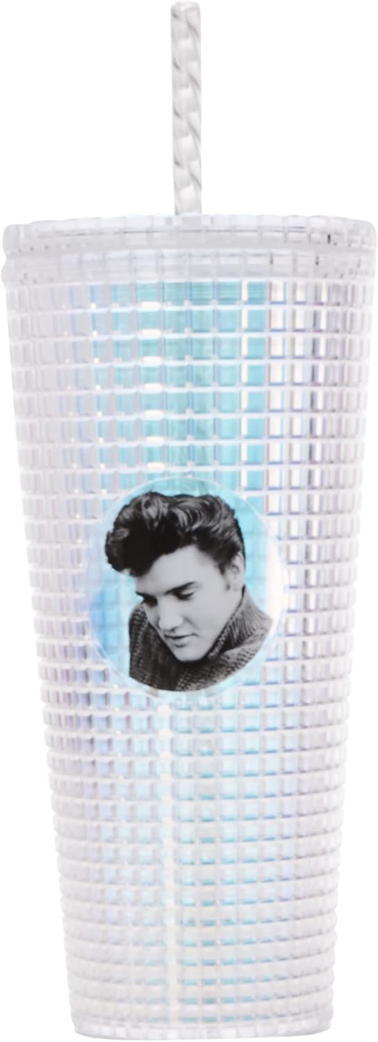 Spoontiques Diamond Tumbler, 20oz - Textured Cup w/Staw, Double Wall Insulated, BPA Free - Elvis - Image 3