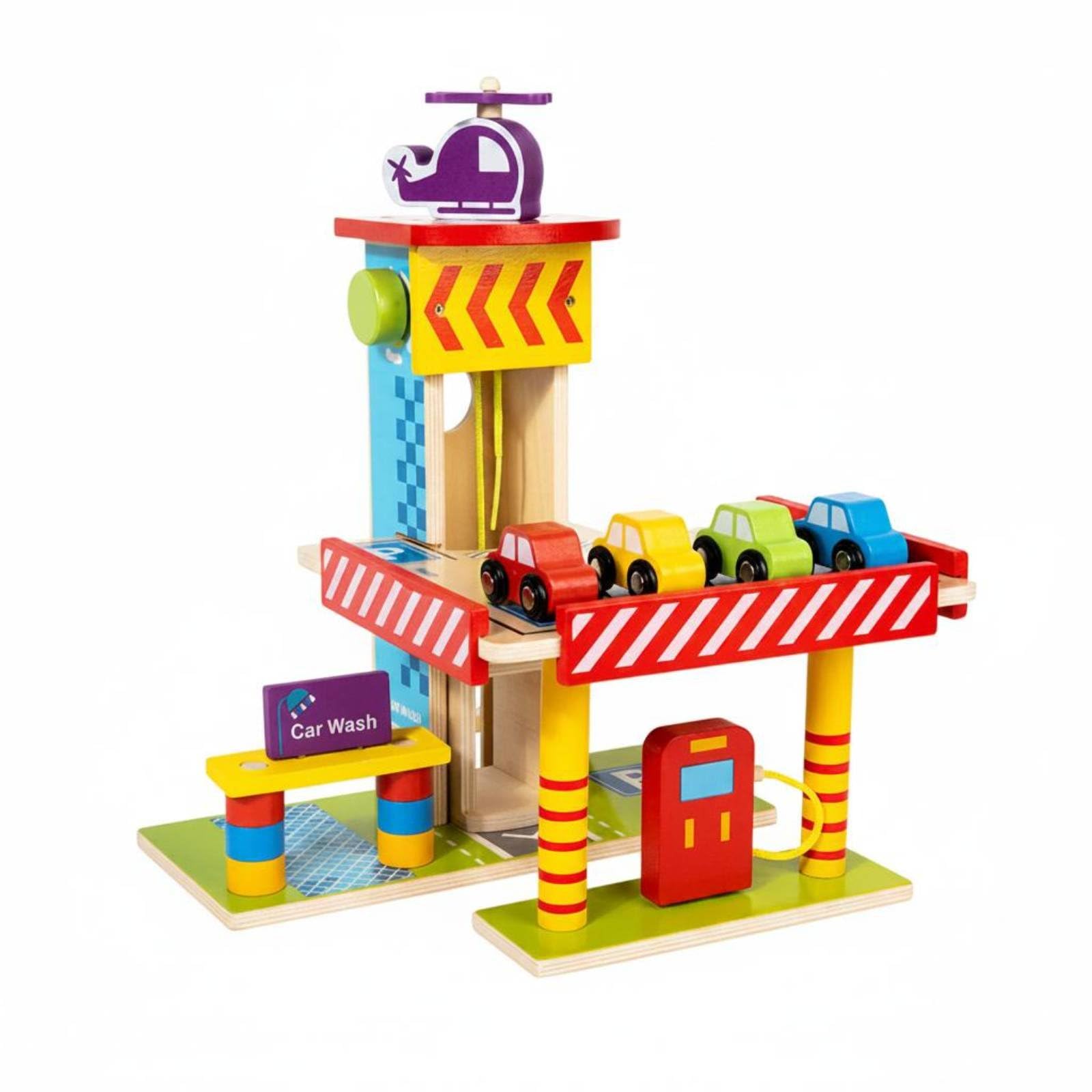 Parcheggio Giocattolo per Bambini Autorimessa in Legno Multilivello Gioco Educativo Ascensore Manuale Helipad Adatto a Giochi Interattivi E Cameretta, M-Parcheggio Piccolo