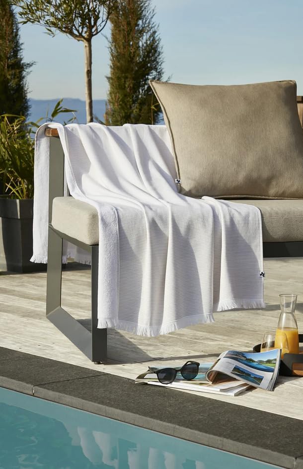 Fouta Plage 95x180cm L’Effet Papillon® - Fouta Eponge en Coton tissé avec Franges [ Drap de Plage ] (Sable)