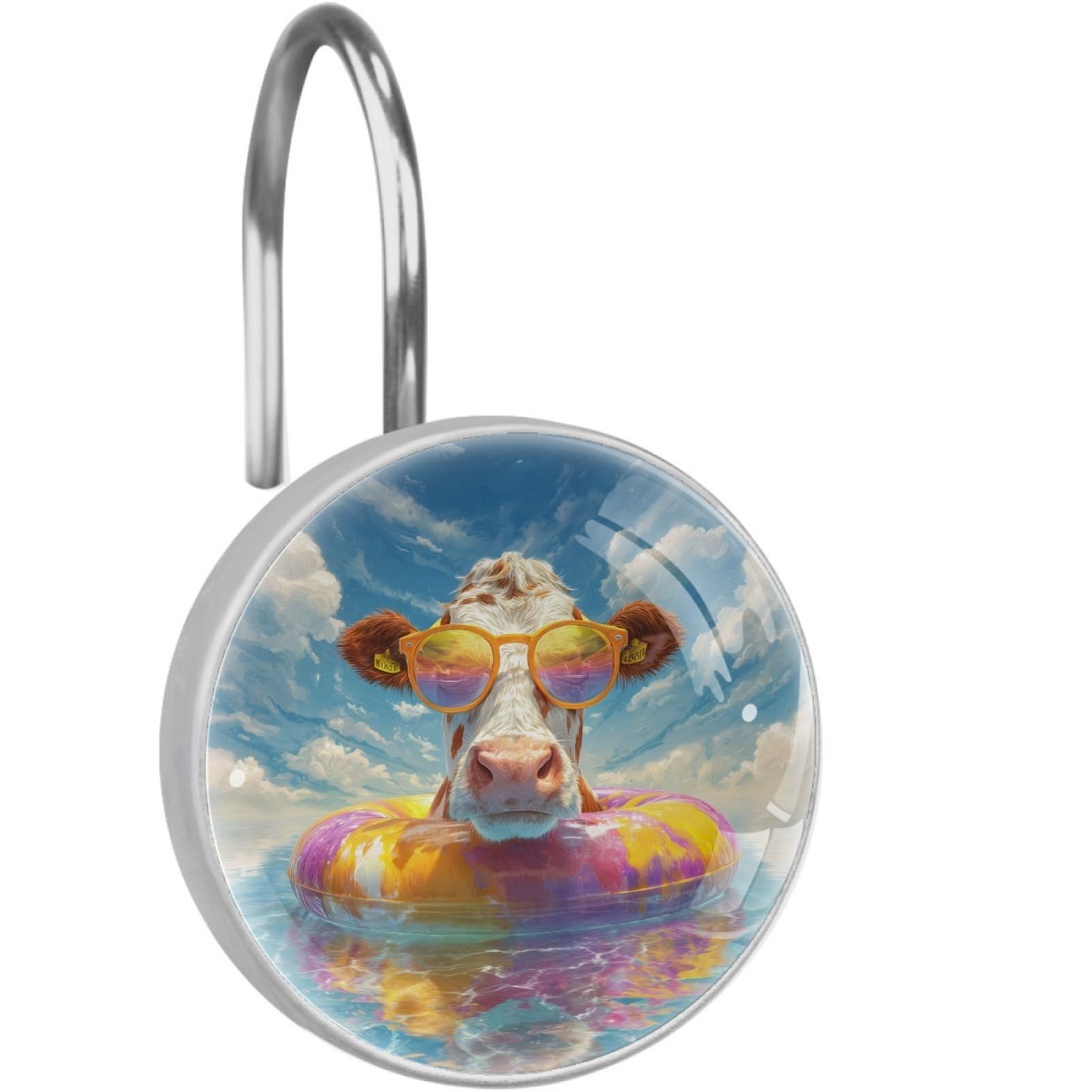 VAPOKF Shower Curtain Hooks, 12PCS Summer Cows Shower Curtain Hook for Bathroom Decors Home Bedroom
