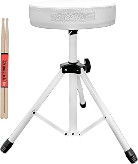 5 CORE Drum Throne Height Adjustable Guitar Stool Thick Padded Memory Foam DJ Chair Seat with Anti Slip Feet Multipurpose Musician Chair for Adults and Kids Drummer Cello Guitar Player DS 01 WH
