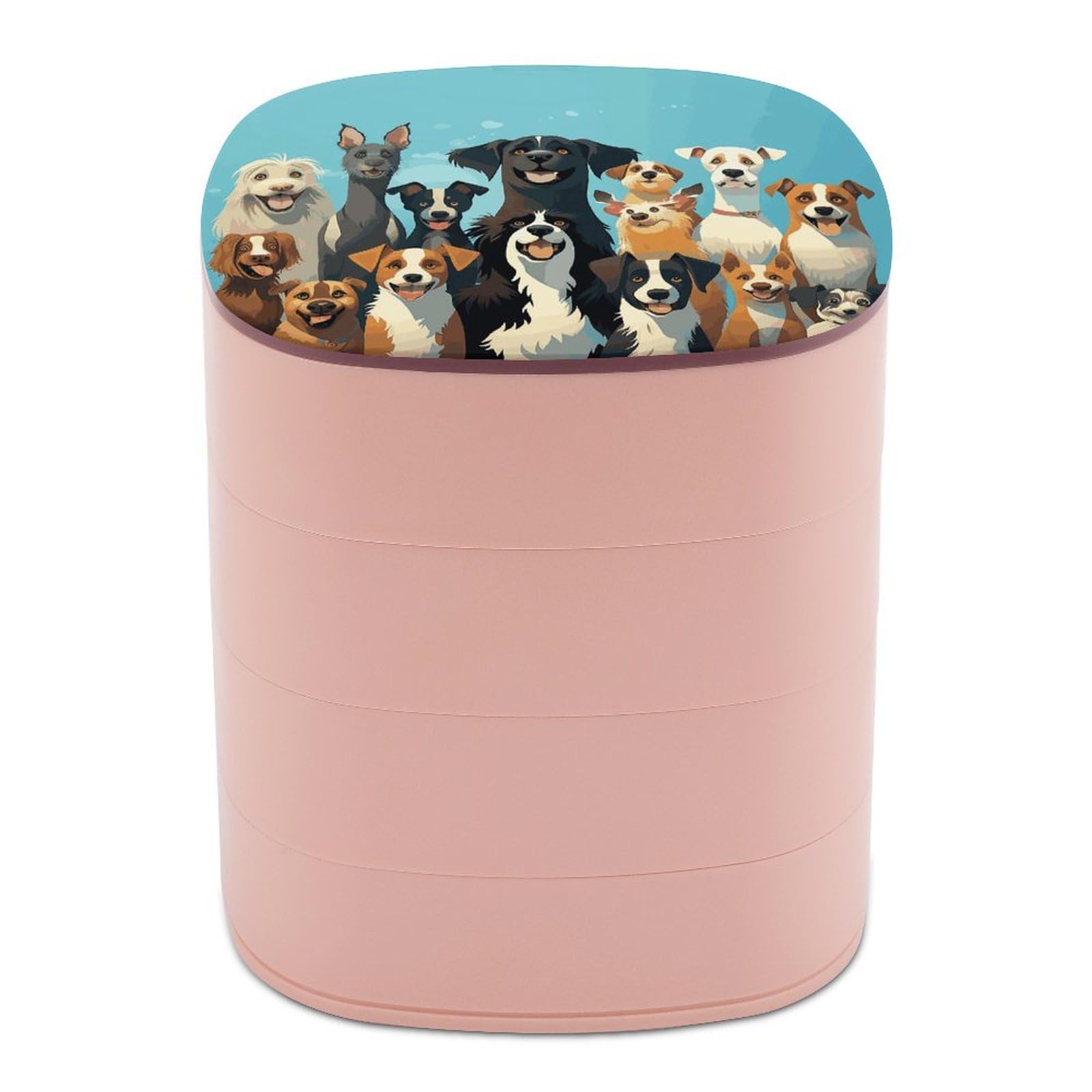 Btcowzrv Women's Style A Large Group Of Dogs On A Blue Background Jewelry Organizer With Mirror, 4-Layer Rotating Jewelry Box For Ring Earring Necklaces Bracelets Hair Accessories, Gift For