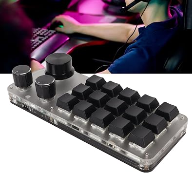 Mini Programmable Keypad, 15 Keys Type C Wired One Handed Mechanical Keyboard with 3 Knobs for Support 3 Connection Modes, Custom DIY Keypad for Game Office