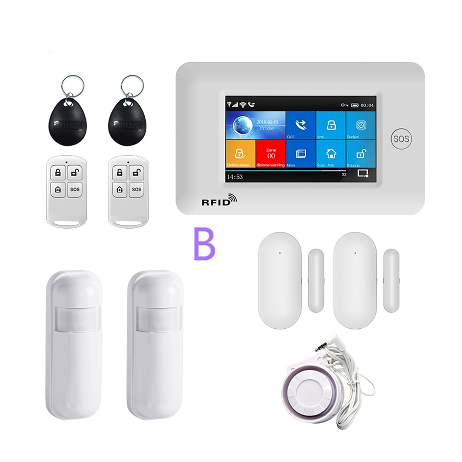 Kit Allarme Casa, 4.3 pollici WiFi 3G GSM. di allarme for la sicurezza della casa della sicurezza wireless con sensore di movimento Tuya. App compatibile(E 15000MAH)